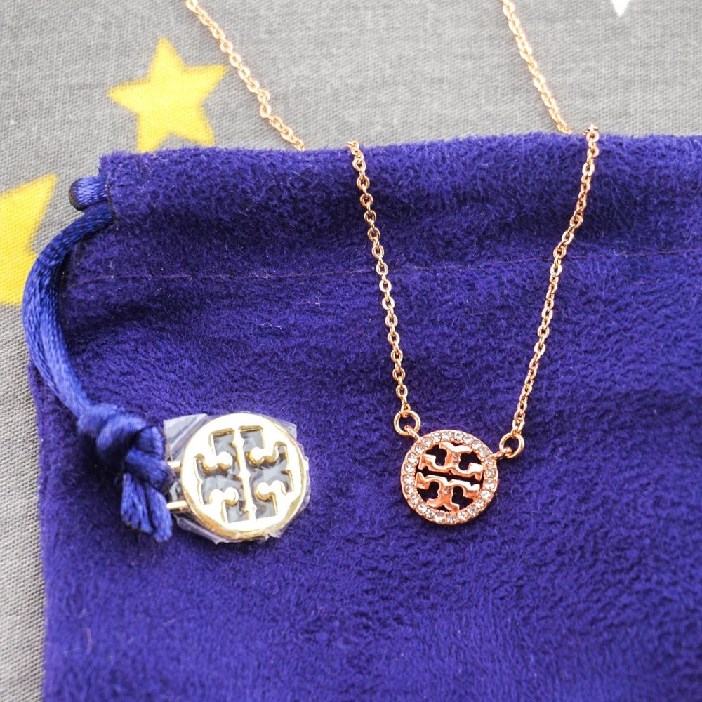 Tory Burch Miller Pavé Necklace Rose Gold
